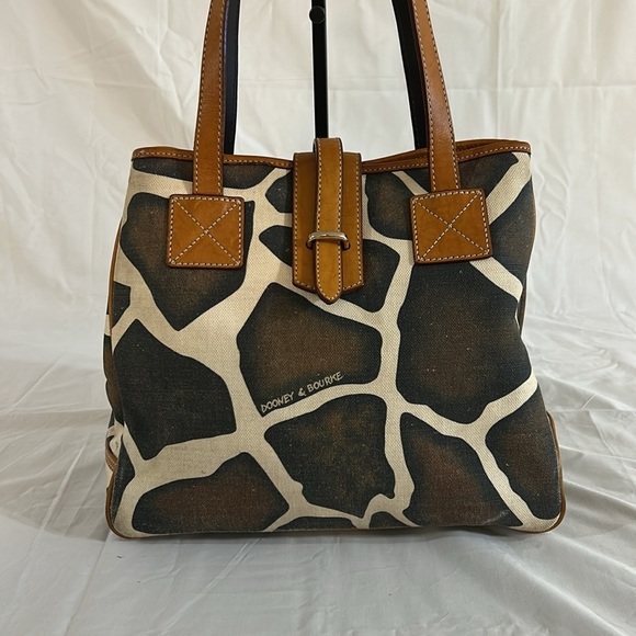 VTG DOONEY AND BOURKE GIRAFFE ANIMAL PRINT CANVAS/LEATHER TOTE SHOULDER BAG - Picture 2 of 14